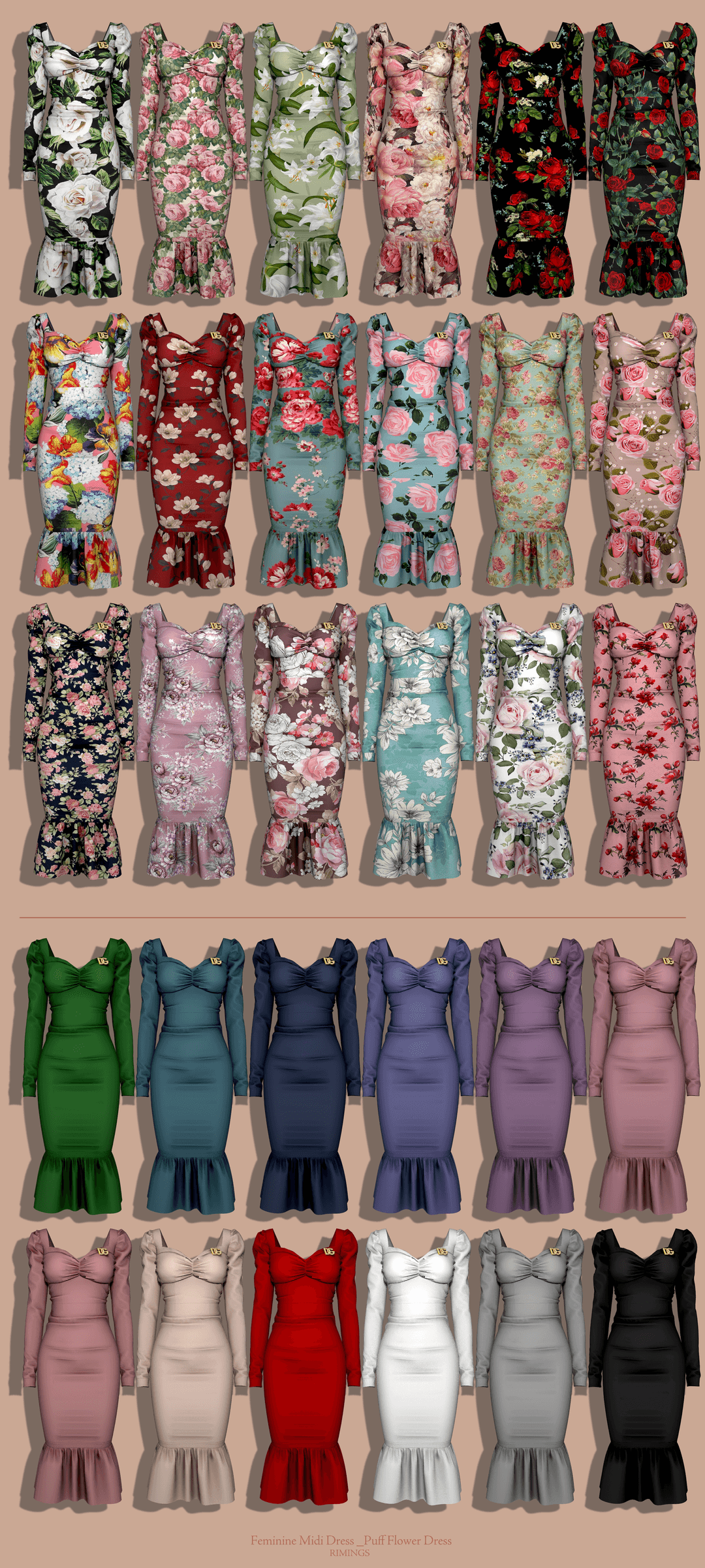 Галерея мода Сет платьев Feminine Midi Dress Set #1